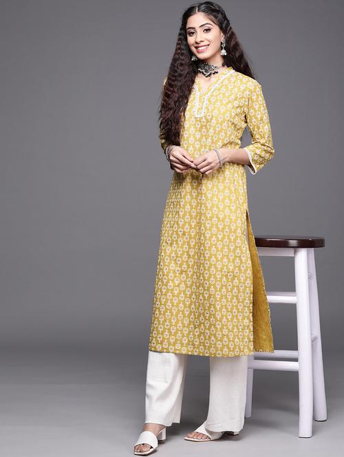 v-neck printed straight kurta - 19723471 - Very Small Image - 1