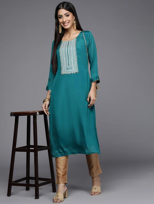 round neck embroidered straight kurta - 19723473 - Very Small Image - 1