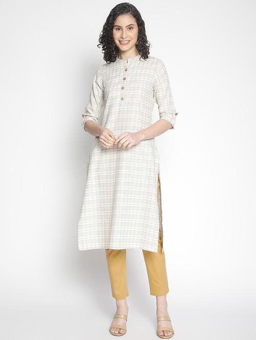 self designed rolled up sleeves straight kurta - 19723920 - Very Small Image - 1