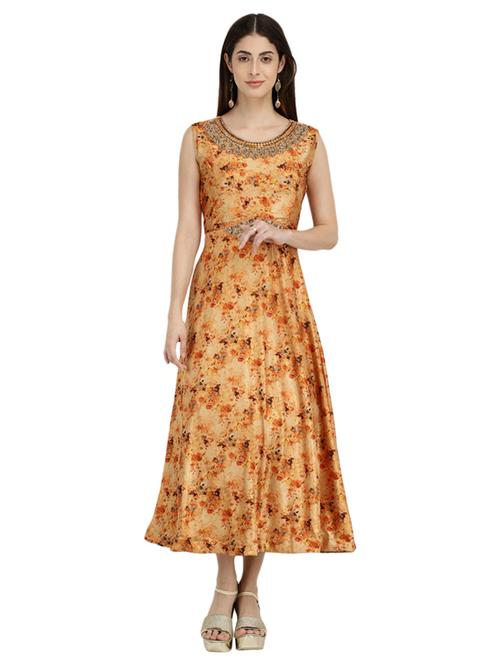 orange printed fit & flare gown - 19724281 - Very Small Image - 1