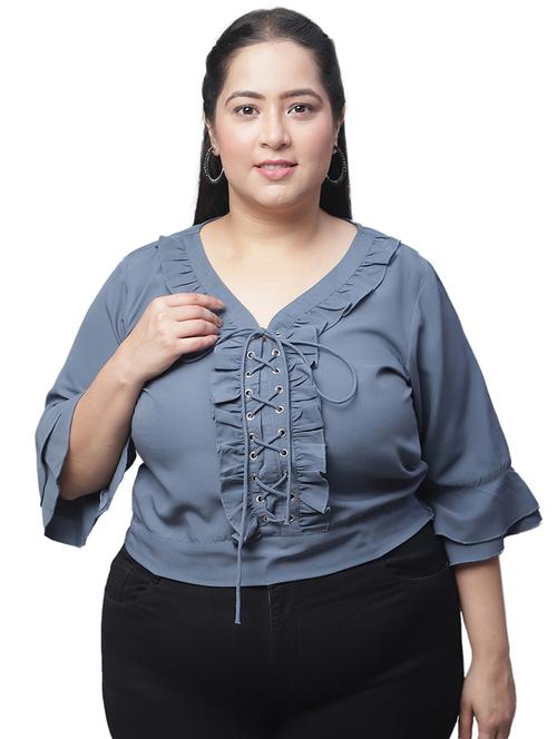 women's ruffle v neck top - 19724635 - Very Small Image - 1