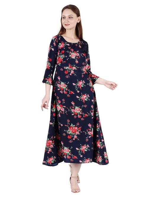 round neck floral a line dress - 19724734 - Very Small Image - 1