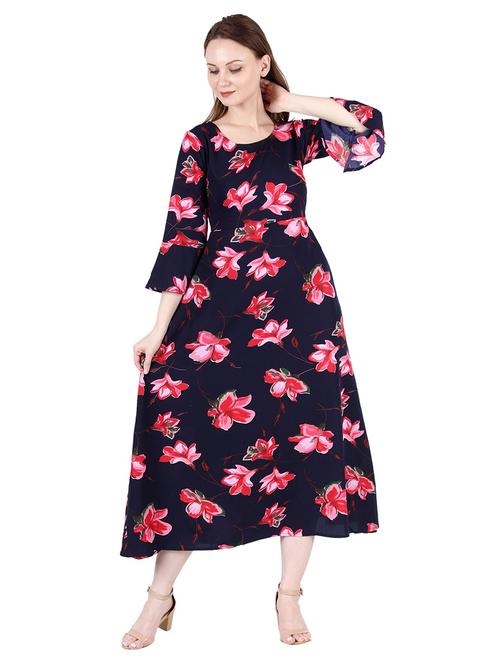 round neck floral a line dress - 19724742 - Very Small Image - 1