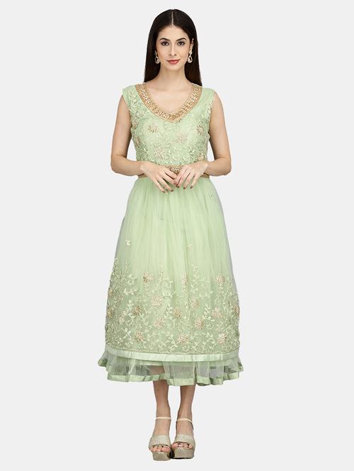 women green v neck a-line dress - 19724796 - Very Small Image - 1
