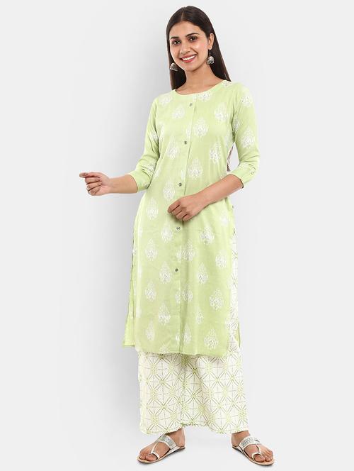 women green round neck kurta palazzo set - 19724866 - Very Small Image - 1