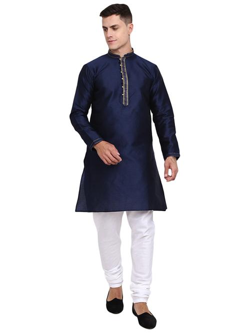navy self design kurta pyjama ethnic wear set - 19724892 - Very Small Image - 1