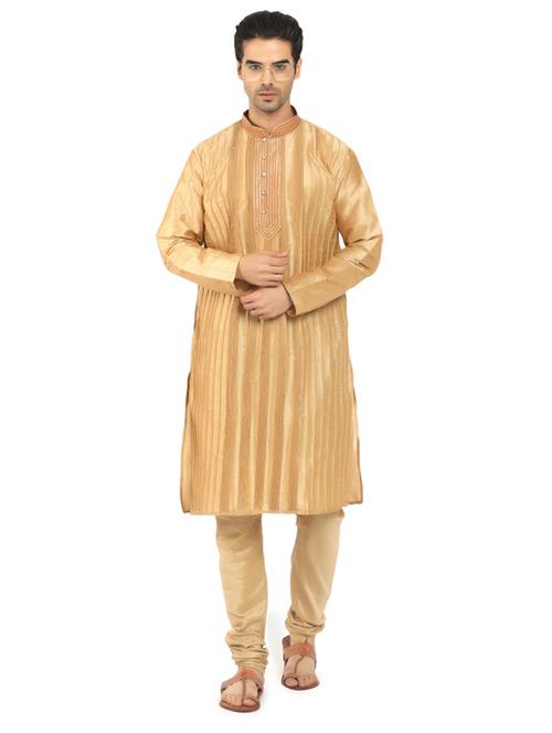tan stripes kurta pyjama ethnic wear set - 19724913 - Very Small Image - 1