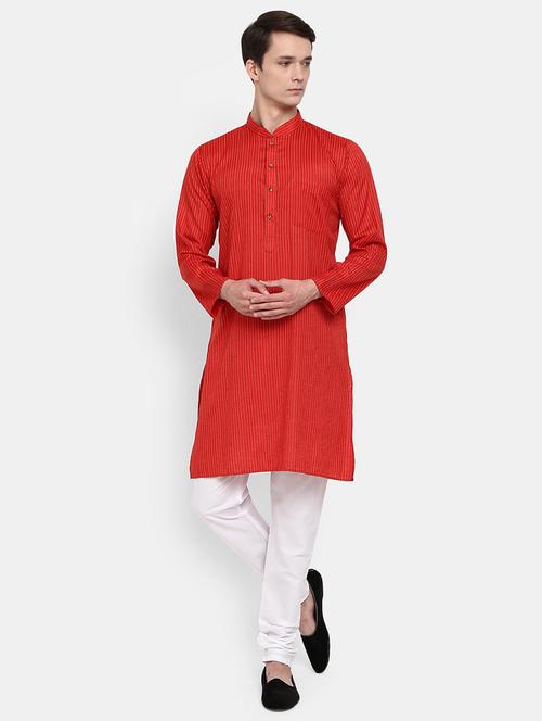 red self design kurta & pyjama set - 19724925 - Very Small Image - 1