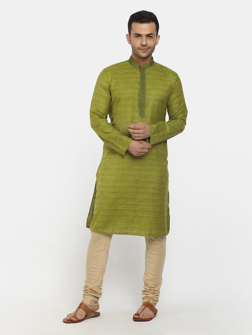 light green cotton kurta pyjama ethnic wear set - 19724943 - Very Small Image - 1