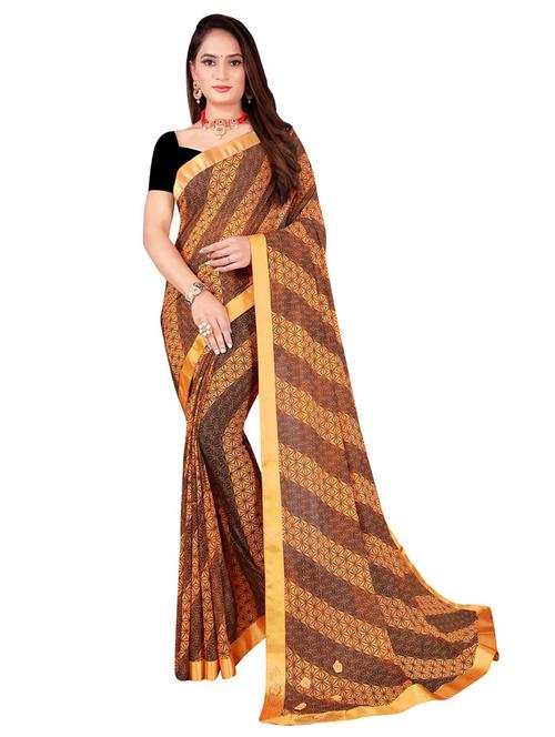 women's printed brown colored saree - 19726466 - Very Small Image - 1