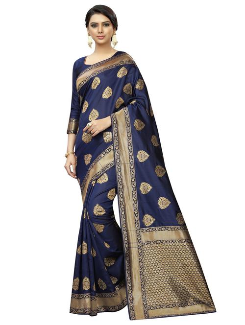 contrast bordered woven saree with blouse - 19727172 - Very Small Image - 1