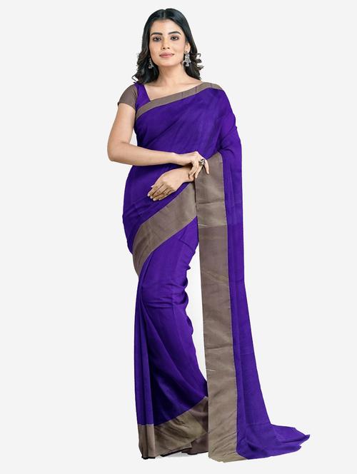 women's bordered royal blue colored saree - 19727228 - Very Small Image - 1