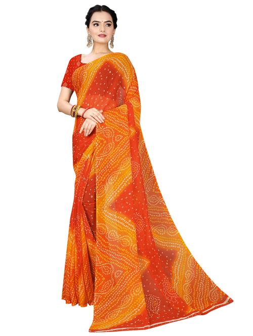 orange bandhani print georgette saree with blouse - 19727315 - Very Small Image - 1