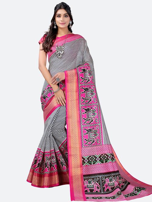 contrast bordered printed saree - 19727554 - Very Small Image - 1