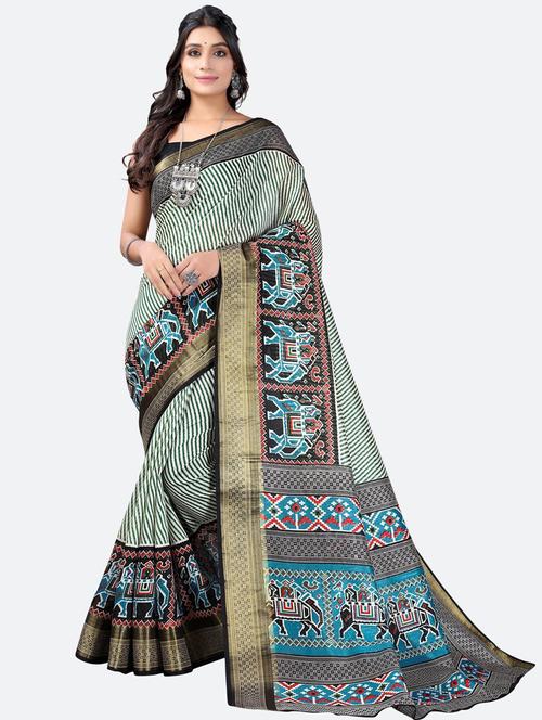 contrast bordered printed saree with blouse - 19727557 - Very Small Image - 1