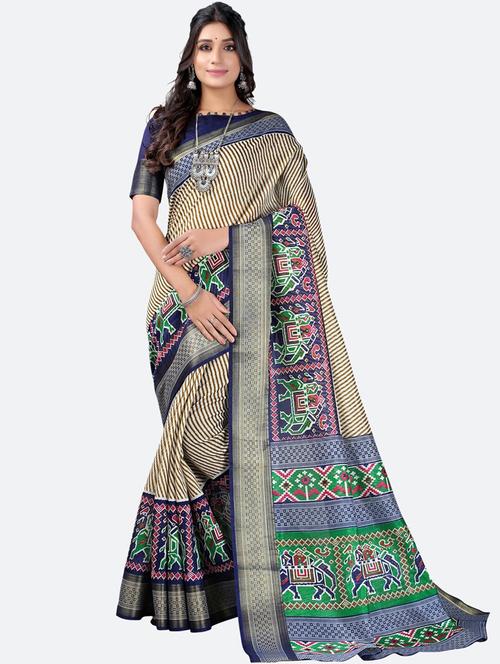 contrast bordered printed saree with blouse - 19727560 - Very Small Image - 1
