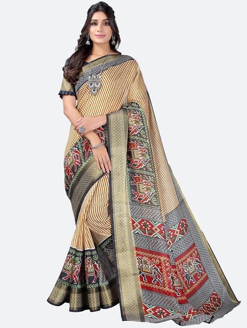 contrast bordered printed saree - 19727565 - Very Small Image - 1
