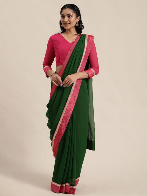 lace bordered plain saree with blouse - 19727630 - Very Small Image - 1
