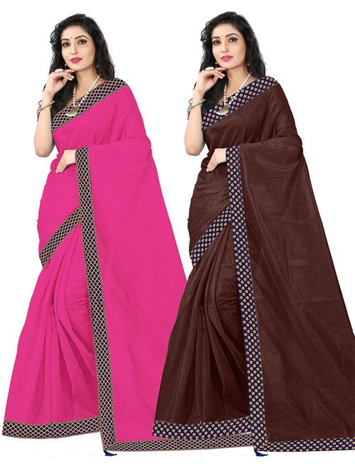 contrast bordered plain saree set with blouse - 19727946 - Very Small Image - 1