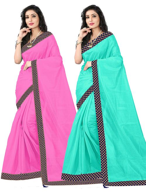 contrast bordered plain saree set with blouse - 19727955 - Very Small Image - 1