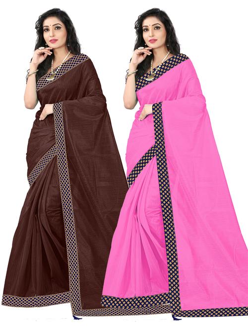 contrast bordered plain saree set with blouse - 19727963 - Very Small Image - 1
