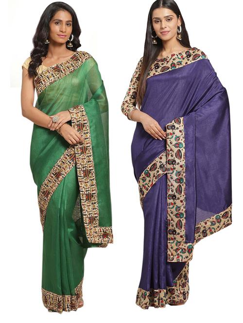 contrast bordered plain saree with blouse - 19728032 - Very Small Image - 1