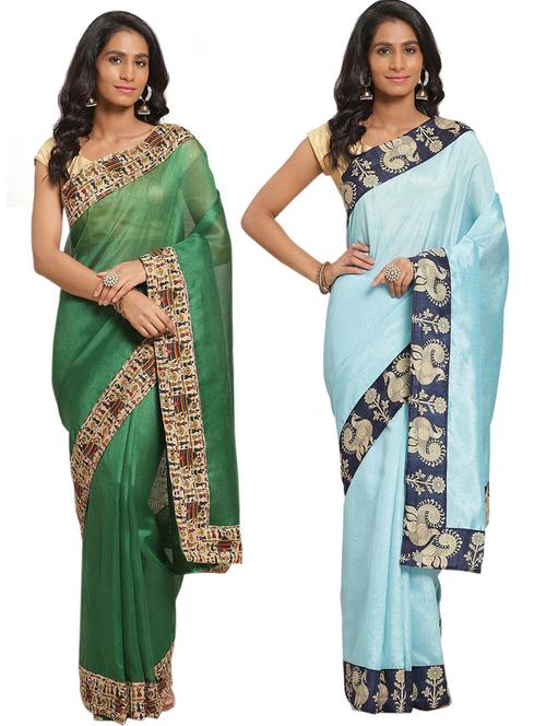 contrast bordered plain saree with blouse - 19728033 - Very Small Image - 1