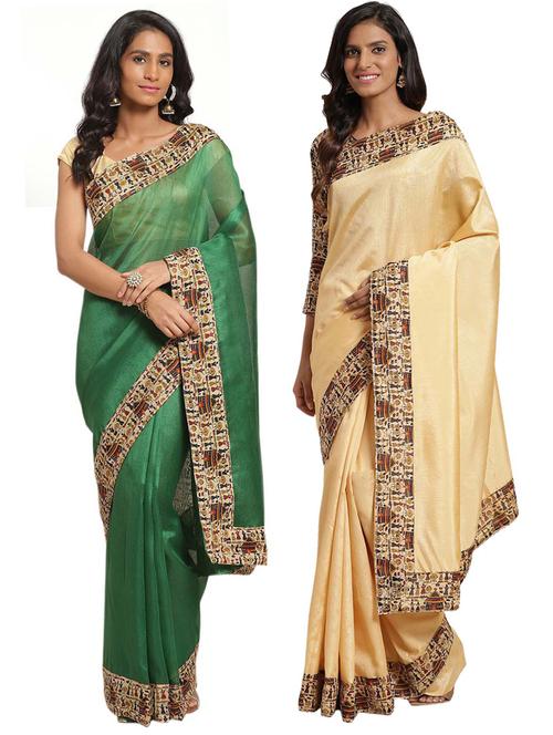 contrast bordered plain saree - 19728034 - Very Small Image - 1