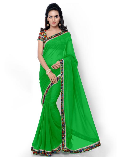 contrast bordered plain saree - 19728140 - Very Small Image - 1
