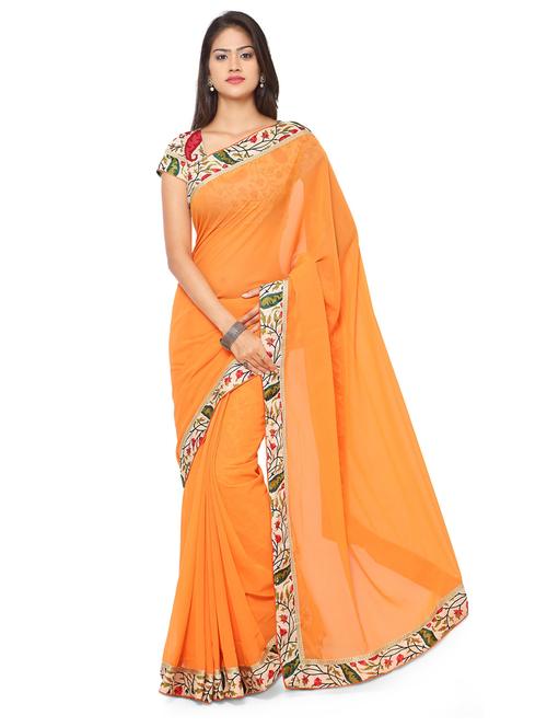 contrast bordered plain saree with blouse - 19728222 - Very Small Image - 1