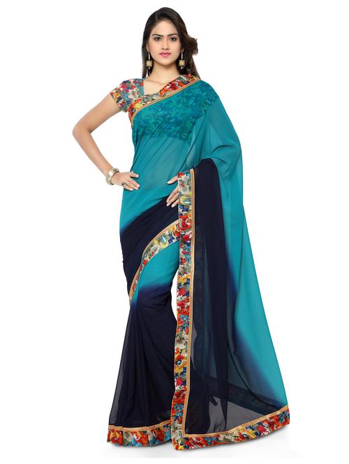 contrast bordered plain saree with blouse - 19728223 - Very Small Image - 1