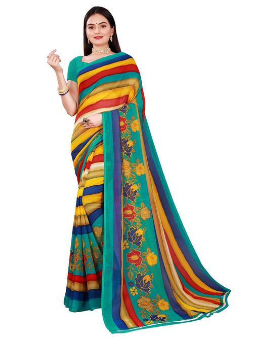women's floral multi colored saree with blouse - 19728543 - Very Small Image - 1
