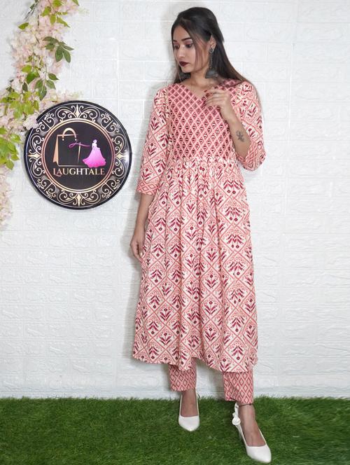 printed with embroidery kurta pant set - 19734318 - Very Small Image - 1