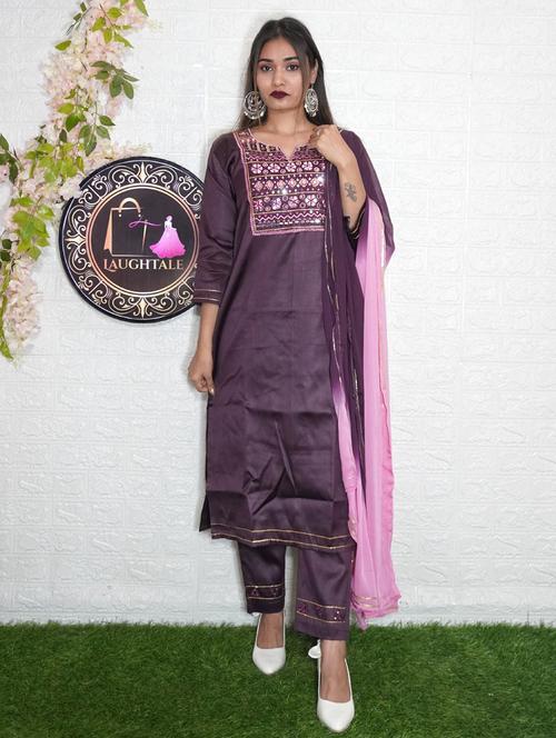 embroidered with work work kurta pant set - 19734339 - Very Small Image - 1