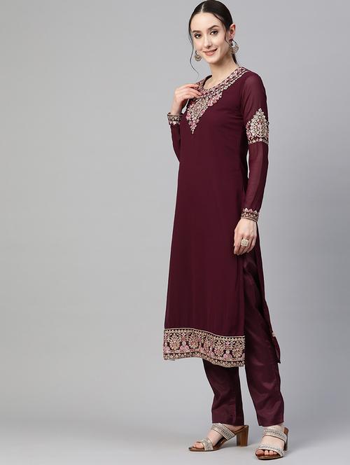 embroidered semi-stitched suit set - 19734354 - Very Small Image - 1