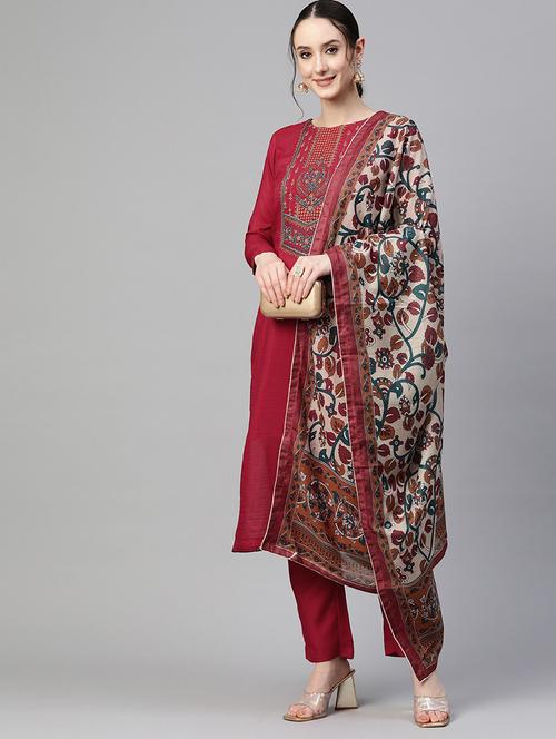 embroidered semi-stitched suit set - 19734361 - Very Small Image - 1