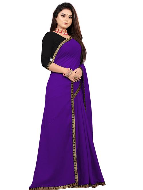 solid lace bordered saree with blouse - 19734767 - Very Small Image - 1