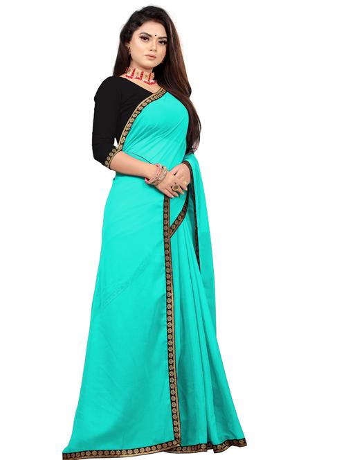 solid lace bordered saree with blouse - 19734777 - Very Small Image - 1