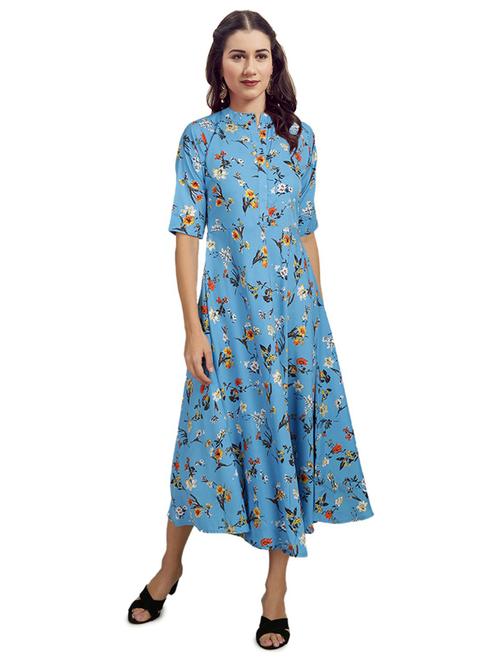 women mandarin collar printed fit & flare dress - 19734797 - Very Small Image - 1