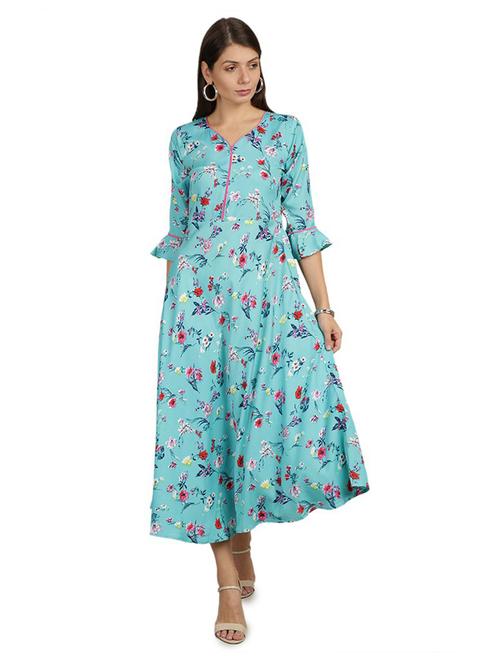 women v neck printed fit & flare dress - 19734857 - Very Small Image - 1