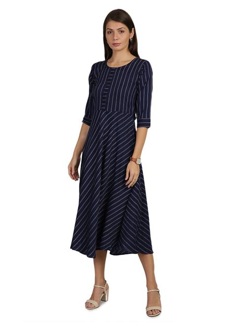 women round neck printed fit & flare dress - 19734861 - Very Small Image - 1