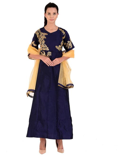 embellished self designed a-line kurta dupatta set - 19735211 - Very Small Image - 1