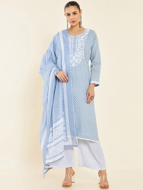 floral print cotton unstitched suit set - 19738422 - Very Small Image - 1