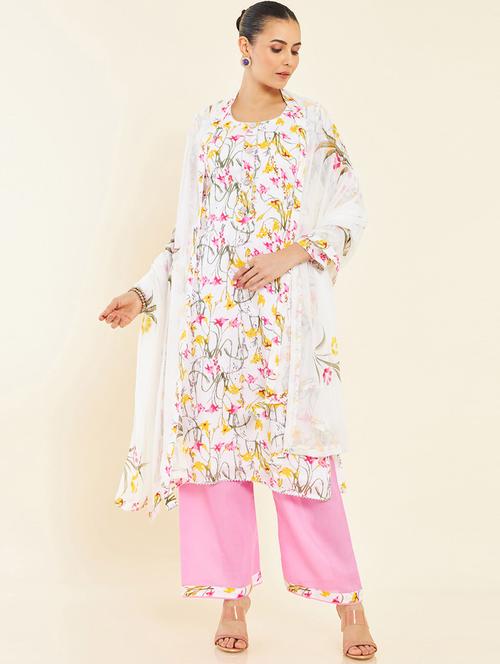 floral print cotton unstitched suit set - 19738423 - Very Small Image - 1