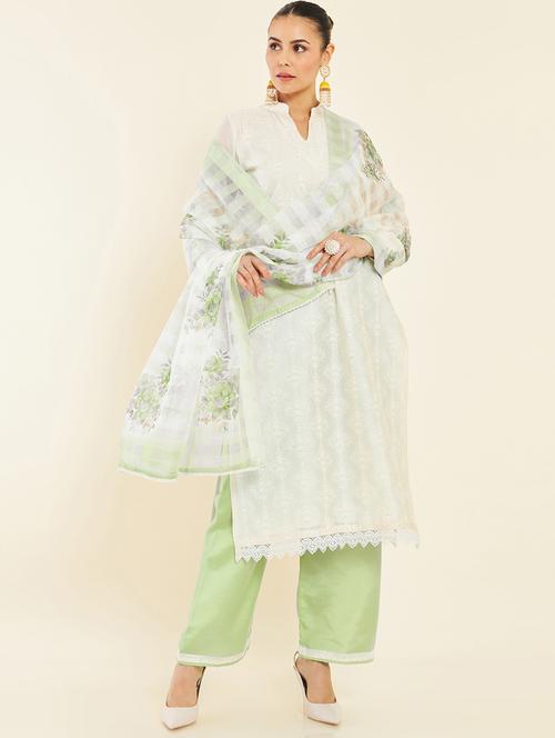 floral print cotton unstitched suit set - 19738426 - Very Small Image - 1