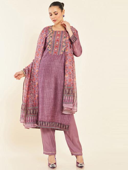embroidered unstitched suit set - 19738434 - Very Small Image - 1