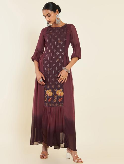 round neck printed flared kurta - 19738451 - Very Small Image - 1