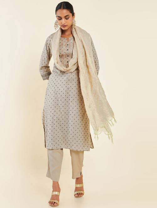 notch neck printed kurta pant set - 19738543 - Very Small Image - 1