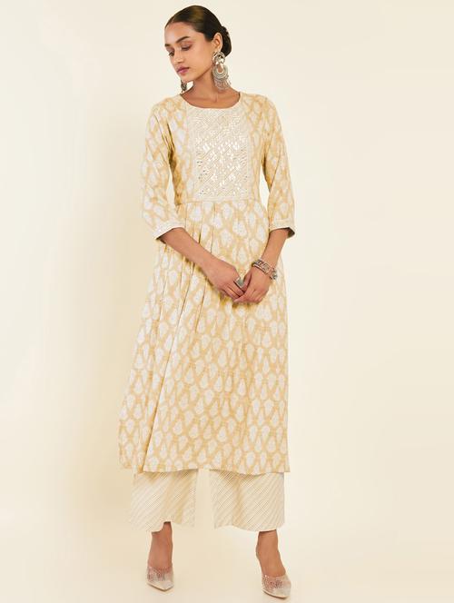 beige printed kurta palazzo set - 19738553 - Very Small Image - 1