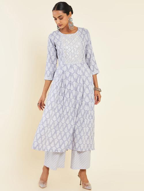 blue printed kurta palazzo set - 19738554 - Very Small Image - 1